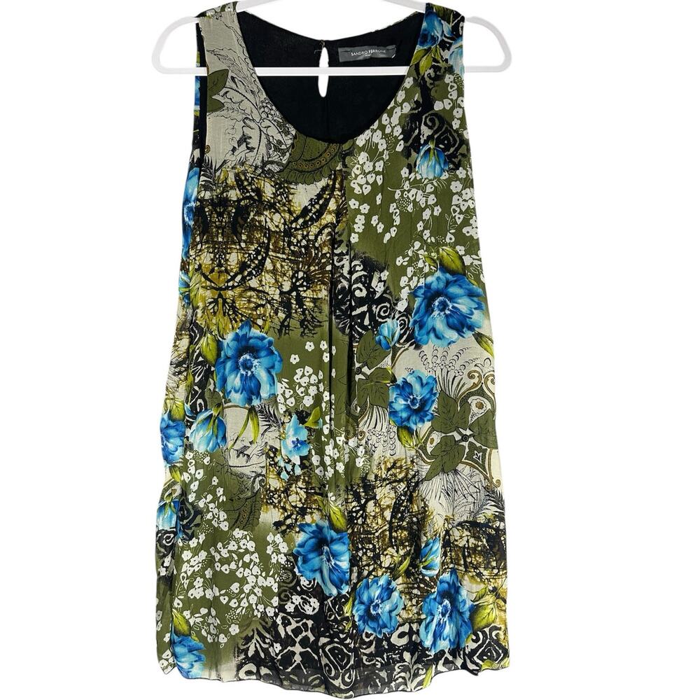Sandro Ferrone Roma Sz M Floral Abstract Sleeveless Mini Dress‎ Artsy Chiffon